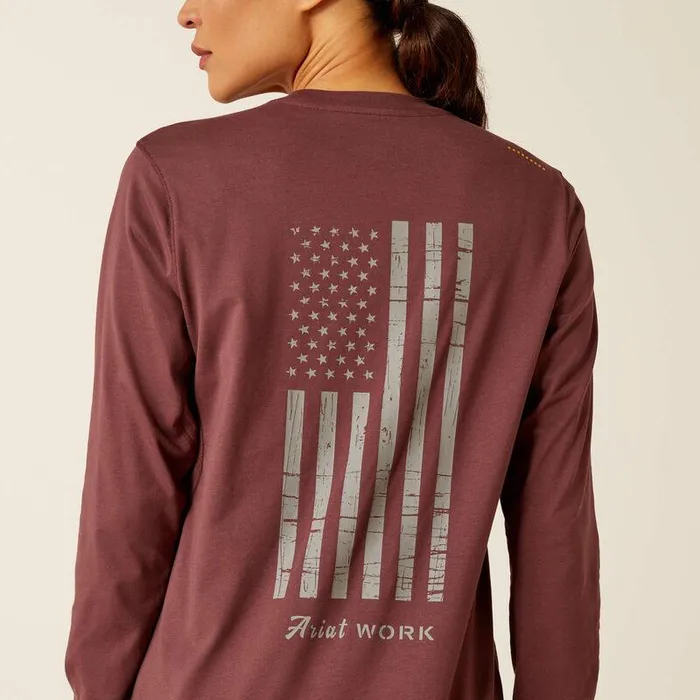 Women TShirts and Tops Ariat Rebar Workman Reflective Flag TShirt Catawba Grape Women TShirts and Tops Ariat Rebar Workman Reflective Flag TShirt Catawba Grape