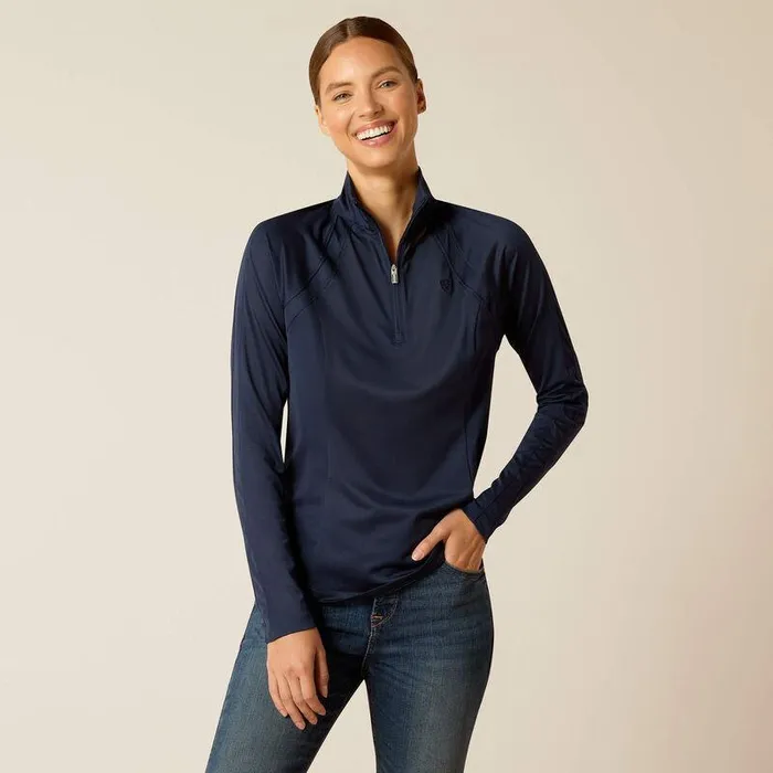 Women TShirts and Tops Ariat Sunstopper 30 14 Zip Baselayer Navy