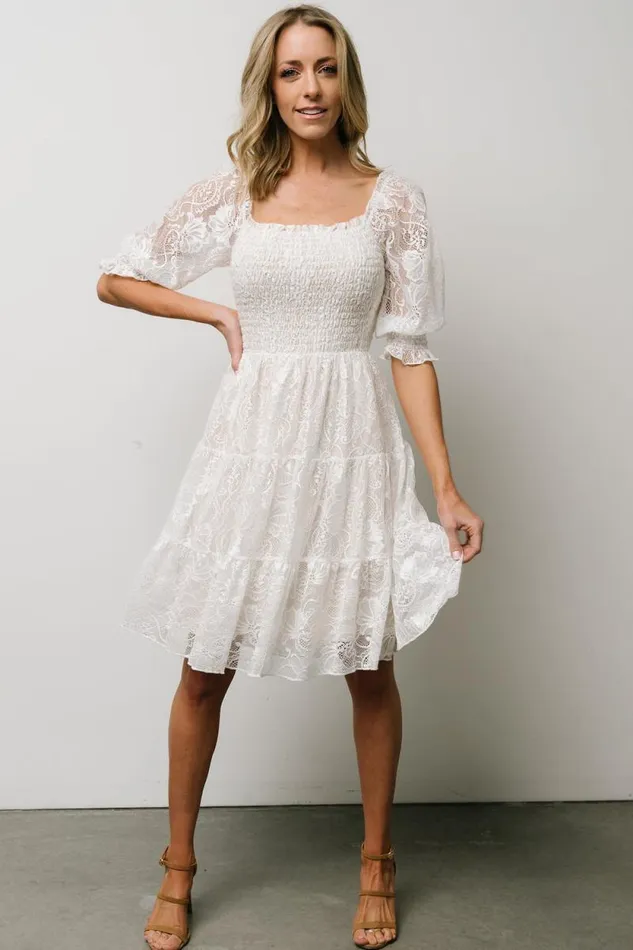 Women Tate Smocked Lace Short Dress Off White Baltic Born Midi Dresses
