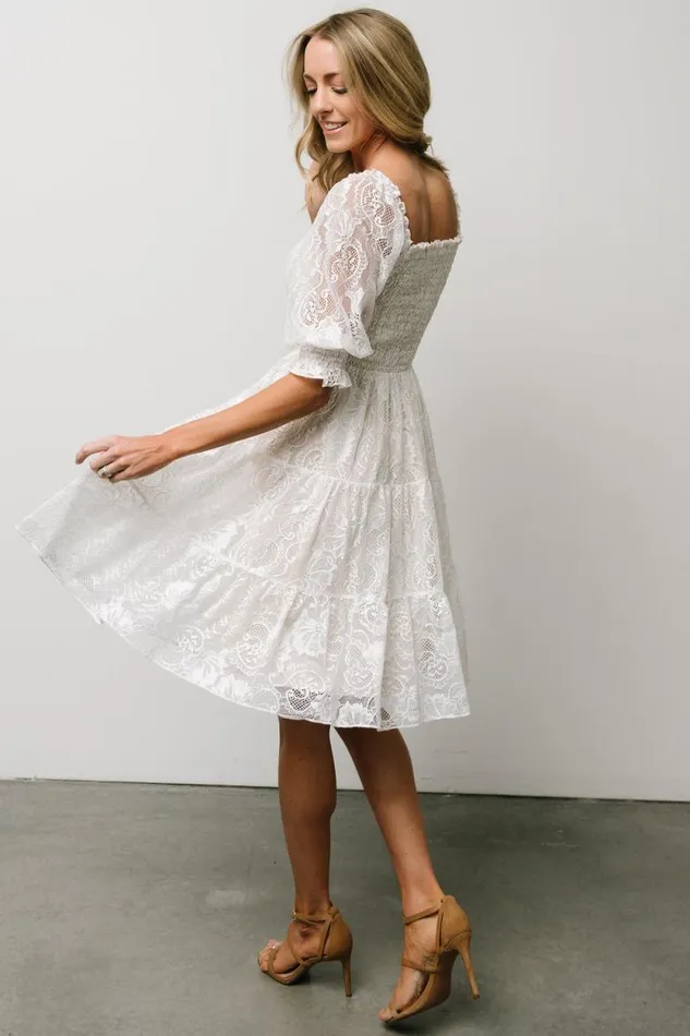 Women Tate Smocked Lace Short Dress Off White Baltic Born Midi Dresses