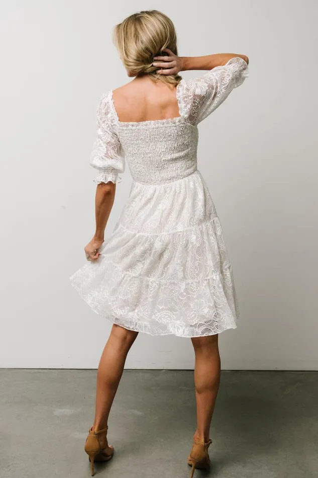 Women Tate Smocked Lace Short Dress Off White Baltic Born Midi Dresses