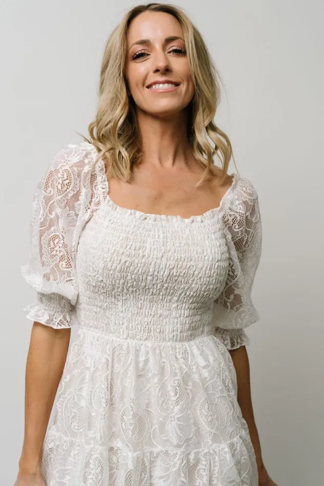 Women Tate Smocked Lace Short Dress Off White Baltic Born Midi Dresses
