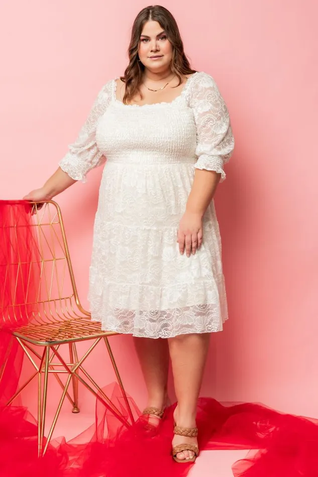 Women Tate Smocked Lace Short Dress Off White Baltic Born Midi Dresses