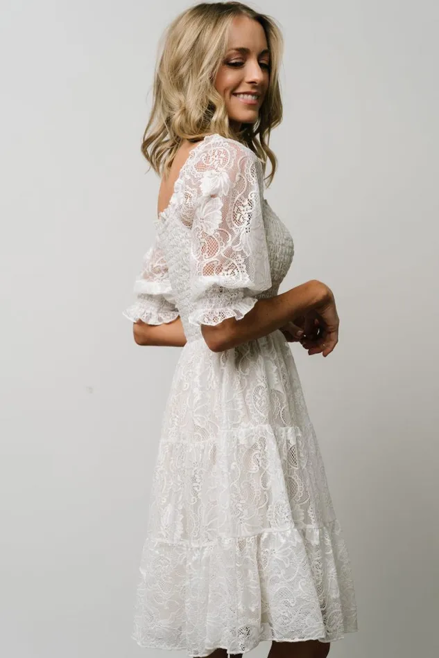 Women Tate Smocked Lace Short Dress Off White Baltic Born Midi Dresses