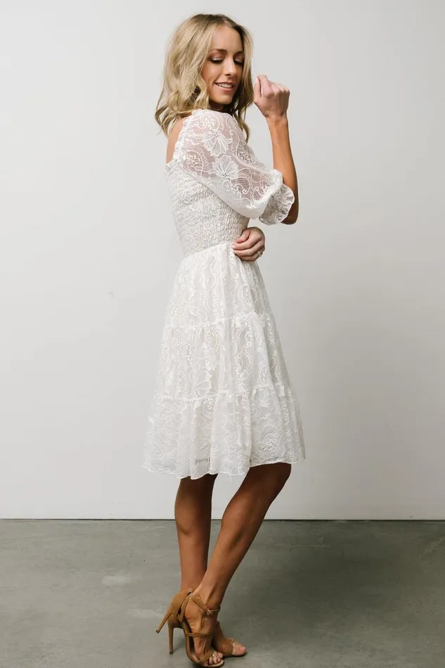 Women Tate Smocked Lace Short Dress Off White Baltic Born Midi Dresses