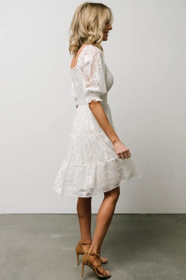 Women Tate Smocked Lace Short Dress Off White Baltic Born Midi Dresses