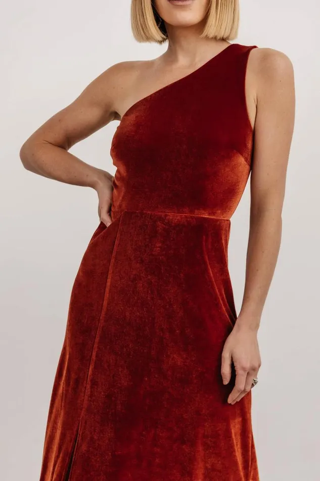 Women Tatiana Velvet One Shoulder Maxi Dress Rust Baltic Born The Guest Edit Women Tatiana Velvet One Shoulder Maxi Dress Rust Baltic Born The Guest Edit