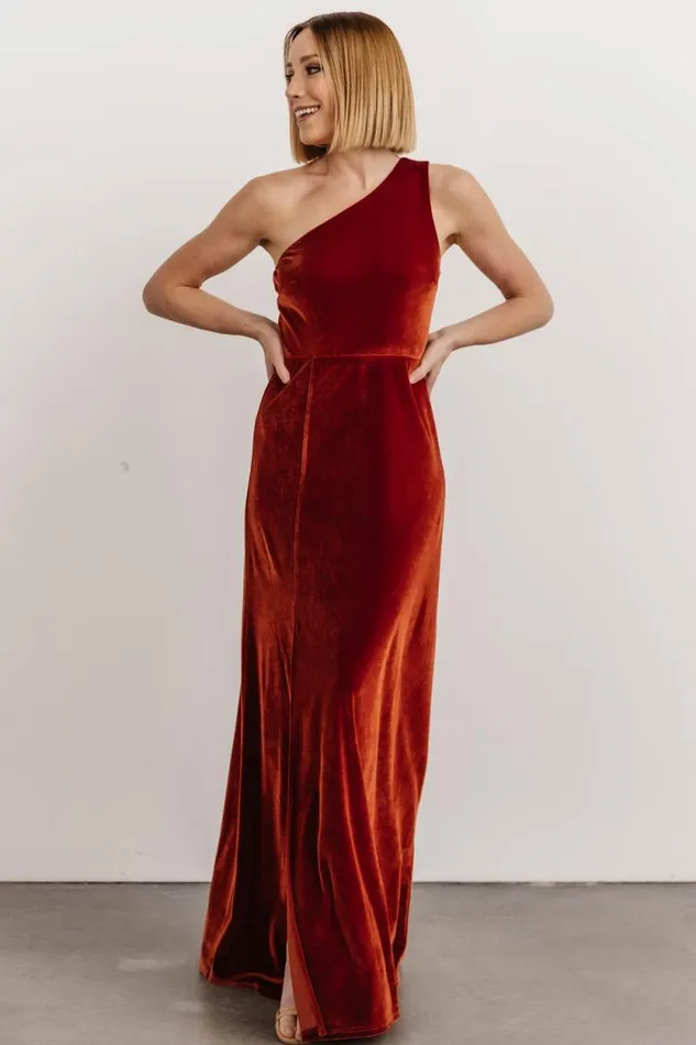 Women Tatiana Velvet One Shoulder Maxi Dress Rust Baltic Born The Guest Edit Women Tatiana Velvet One Shoulder Maxi Dress Rust Baltic Born The Guest Edit