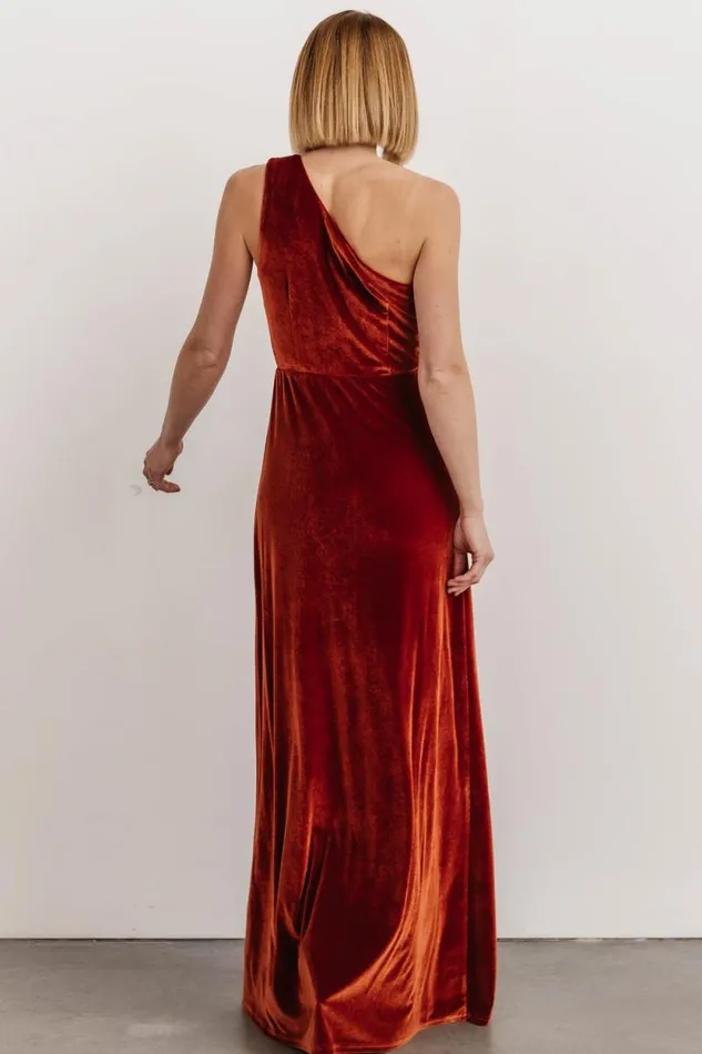 Women Tatiana Velvet One Shoulder Maxi Dress Rust Baltic Born The Guest Edit Women Tatiana Velvet One Shoulder Maxi Dress Rust Baltic Born The Guest Edit