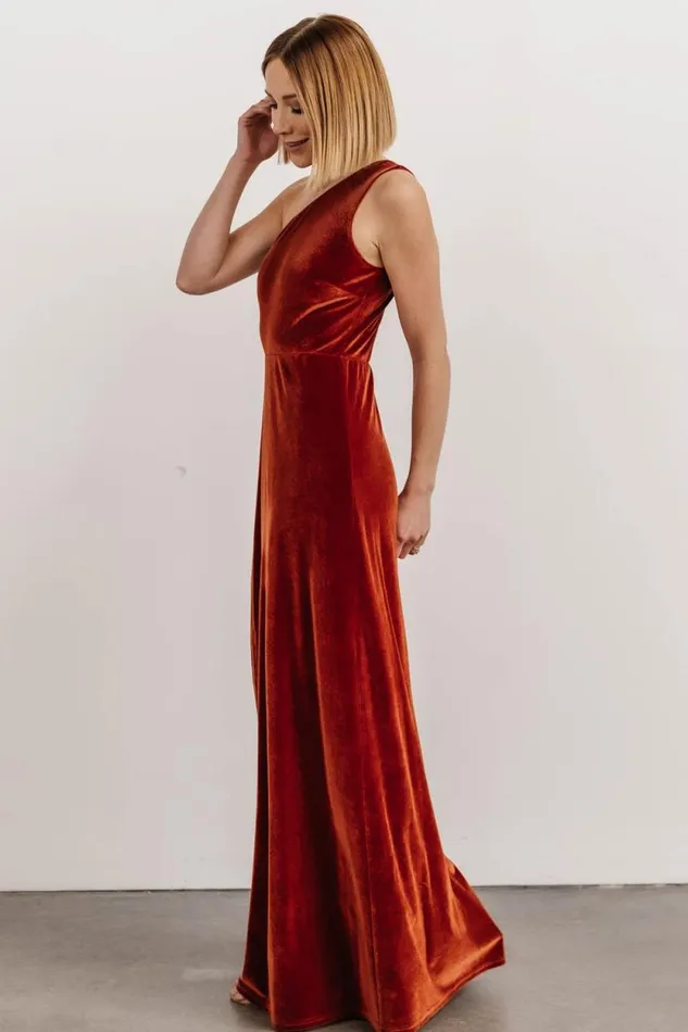 Women Tatiana Velvet One Shoulder Maxi Dress Rust Baltic Born The Guest Edit Women Tatiana Velvet One Shoulder Maxi Dress Rust Baltic Born The Guest Edit