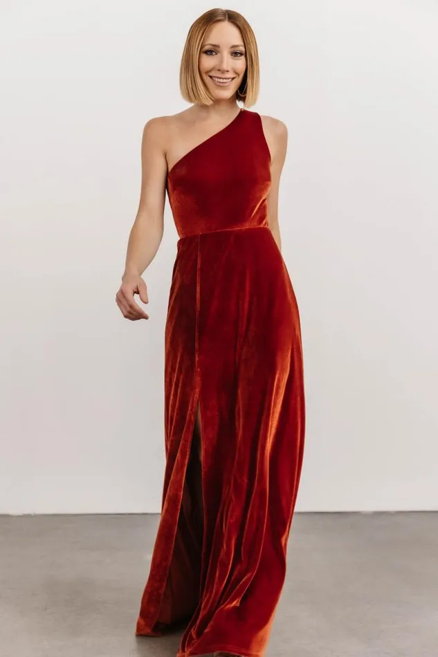 Women Tatiana Velvet One Shoulder Maxi Dress Rust Baltic Born The Guest Edit Women Tatiana Velvet One Shoulder Maxi Dress Rust Baltic Born The Guest Edit