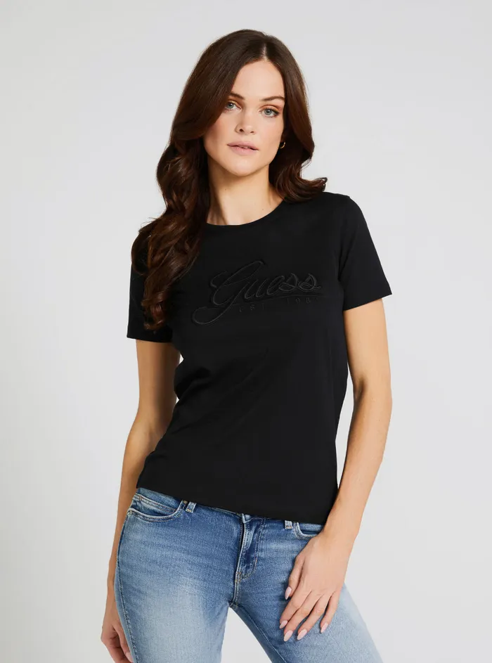 Women Tees and Tanks GUESS Black Script Logo Tshirt