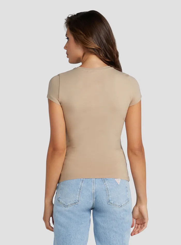 Women Tees and Tanks GUESS Eco Beige Crystal Logo Tshirt