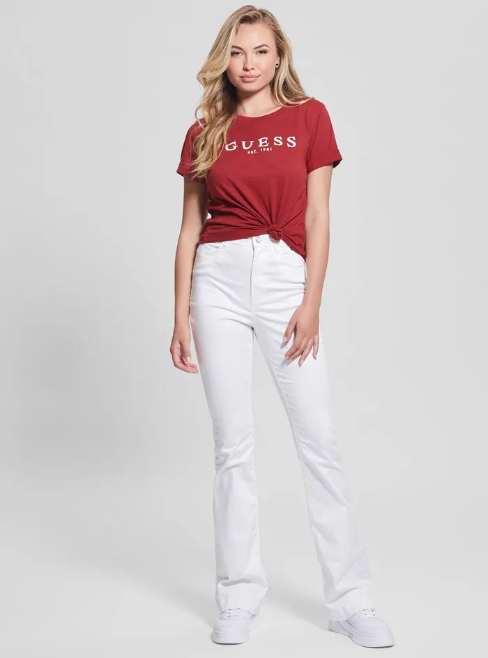 Women Tees and Tanks GUESS Eco Red 1981 Roll Cuff Logo Tshirt