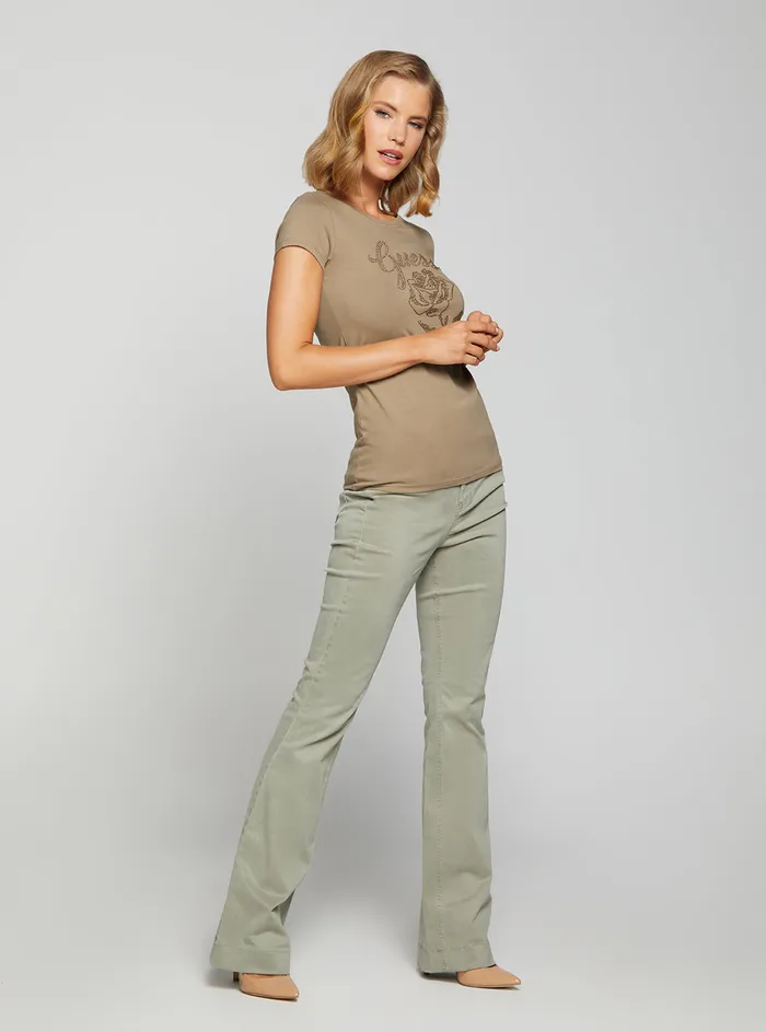 Women Tees and Tanks GUESS Eco Stone Taupe Rose Logo Tshirt Women Tees and Tanks GUESS Eco Stone Taupe Rose Logo Tshirt