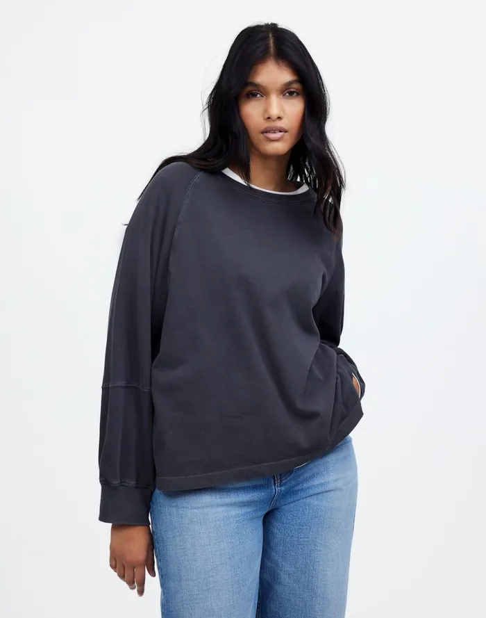 Women Tees Madewell Plus Relaxed LongSleeve Raglan Tee Black Coal