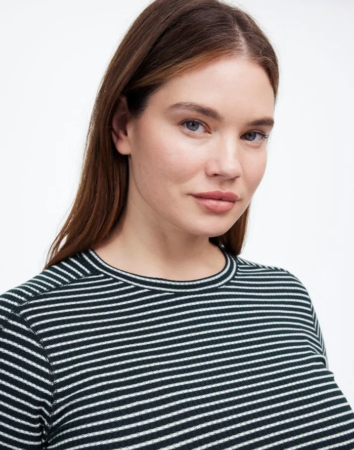 Women Tees Madewell Plus Ribbed Crewneck LongSleeve Tee In Stripe Luxury Forest