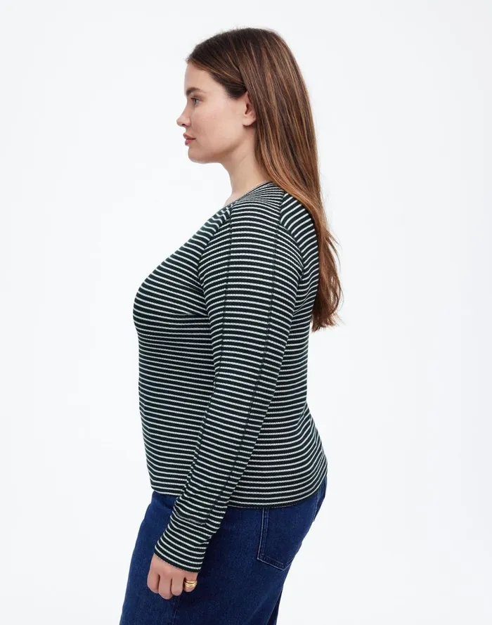 Women Tees Madewell Plus Ribbed Crewneck LongSleeve Tee In Stripe Luxury Forest