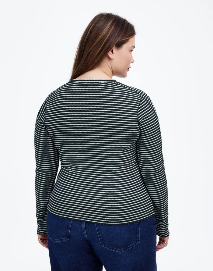 Women Tees Madewell Plus Ribbed Crewneck LongSleeve Tee In Stripe Luxury Forest