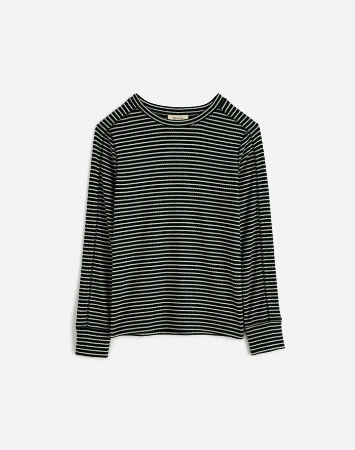 Women Tees Madewell Plus Ribbed Crewneck LongSleeve Tee In Stripe Luxury Forest