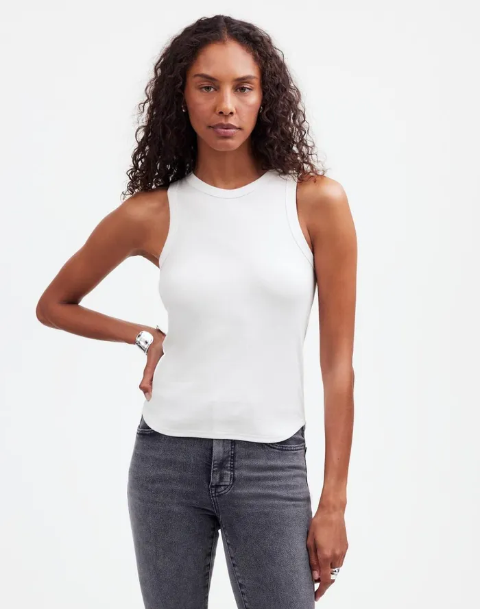 Women Tees Madewell Ribbed Cutaway Tank Eyelet White