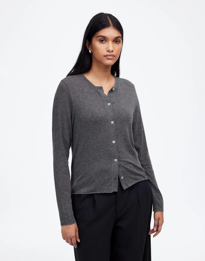 Women Tees Madewell WoolBlend Crewneck Cardigan Hthr Coal