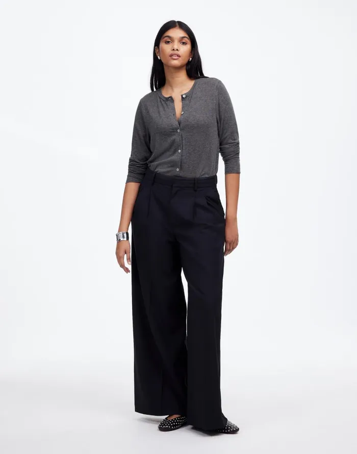 Women Tees Madewell WoolBlend Crewneck Cardigan Hthr Coal