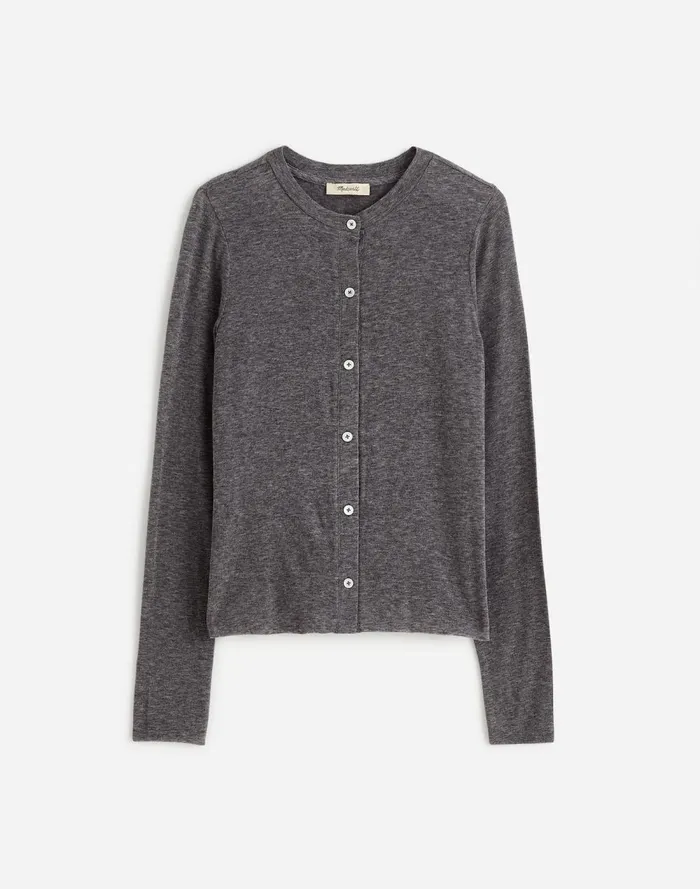 Women Tees Madewell WoolBlend Crewneck Cardigan Hthr Coal