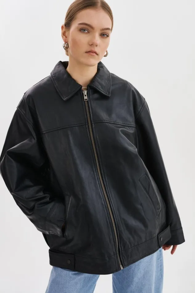 Women THEIA Leather Bomber Jacket Black LAMARQUE Leather Jackets Women THEIA Leather Bomber Jacket Black LAMARQUE Leather Jackets