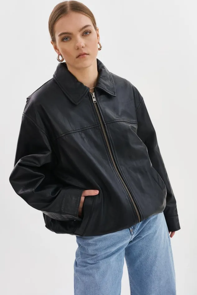 Women THEIA Leather Bomber Jacket Black LAMARQUE Leather Jackets Women THEIA Leather Bomber Jacket Black LAMARQUE Leather Jackets