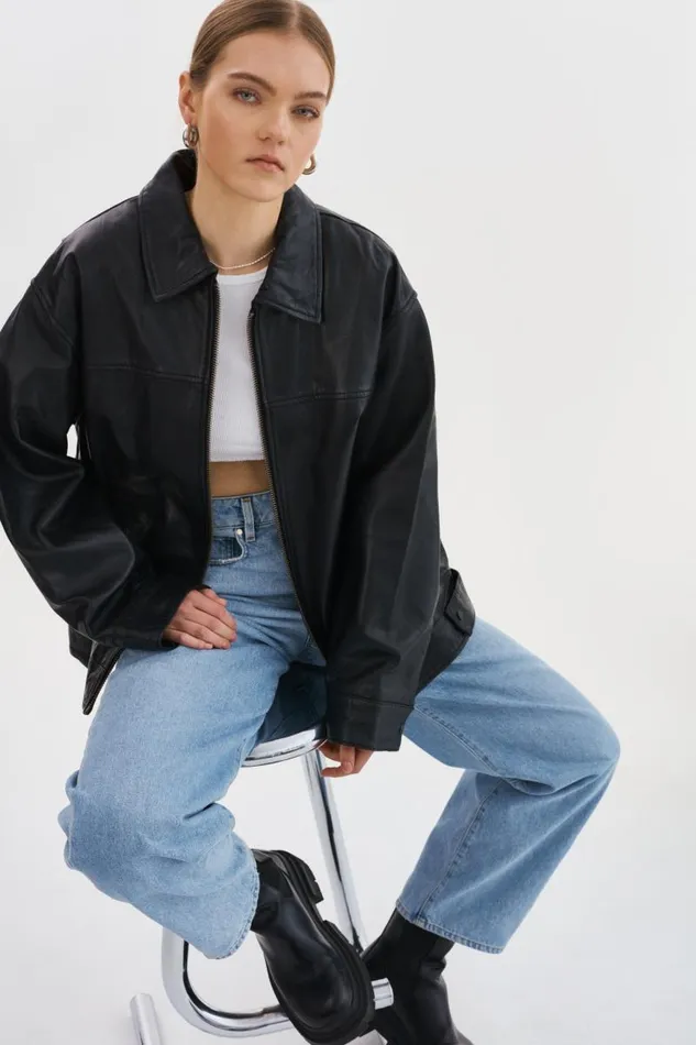 Women THEIA Leather Bomber Jacket Black LAMARQUE Leather Jackets Women THEIA Leather Bomber Jacket Black LAMARQUE Leather Jackets