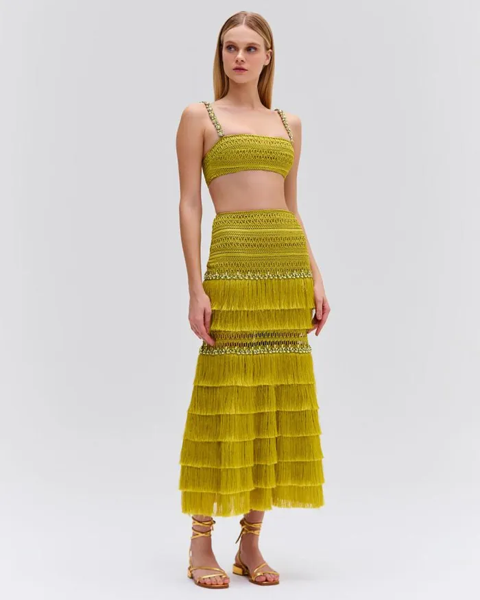 Women Tops and Bodysuits PatBO Beaded Woven Cropped Top FINAL SALE Absinthe