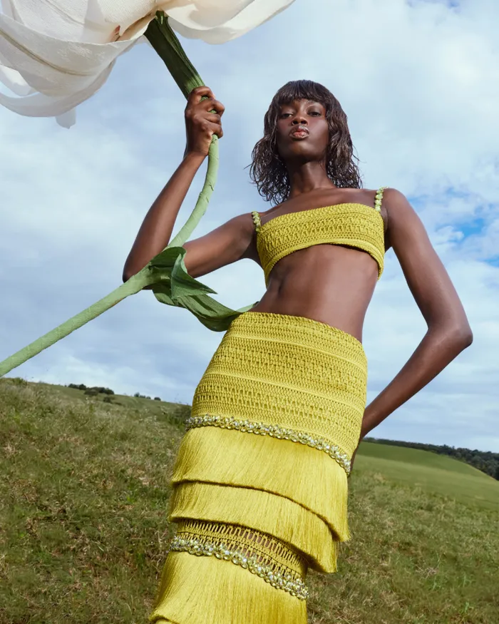 Women Tops and Bodysuits PatBO Beaded Woven Cropped Top FINAL SALE Absinthe