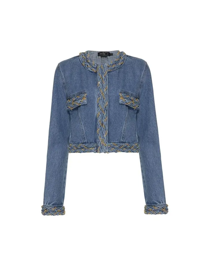 Women Tops and Bodysuits PatBO Braided Denim Cropped Jacket Denim