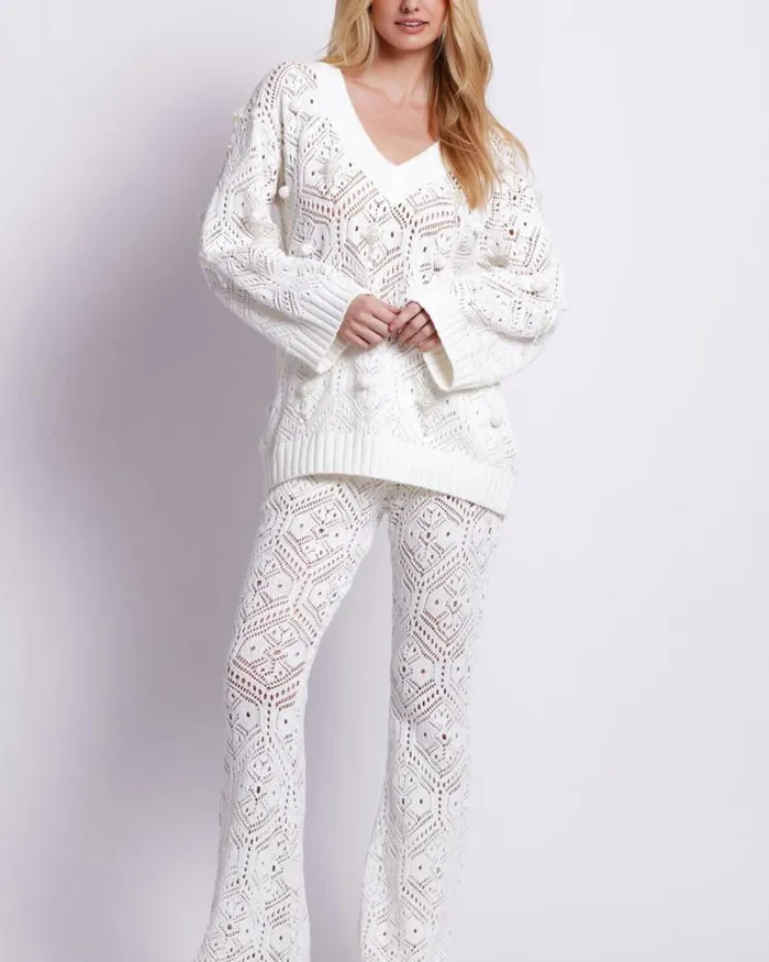 Women Tops and Bodysuits PatBO HandBeaded Knit Tunic White