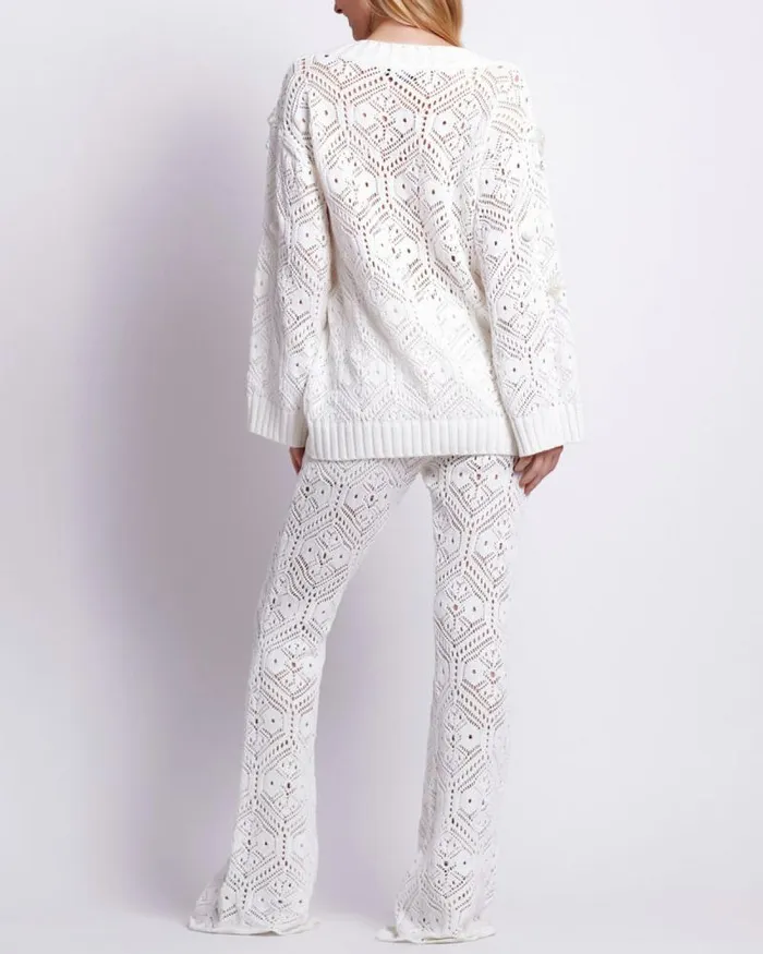 Women Tops and Bodysuits PatBO HandBeaded Knit Tunic White
