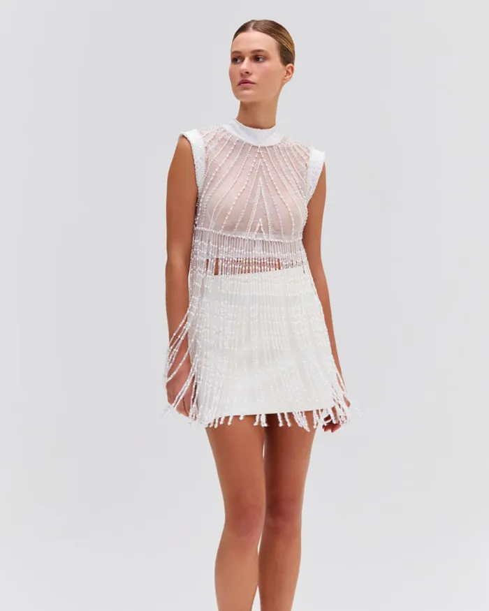 Women Tops and Bodysuits PatBO HANDBEADED LACE TOP EXCLUSIVE White