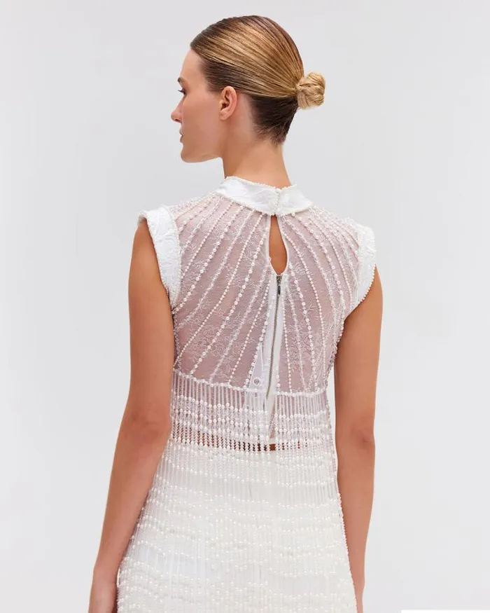 Women Tops and Bodysuits PatBO HANDBEADED LACE TOP EXCLUSIVE White