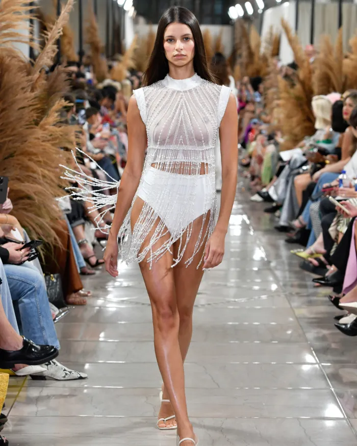Women Tops and Bodysuits PatBO HANDBEADED LACE TOP EXCLUSIVE White