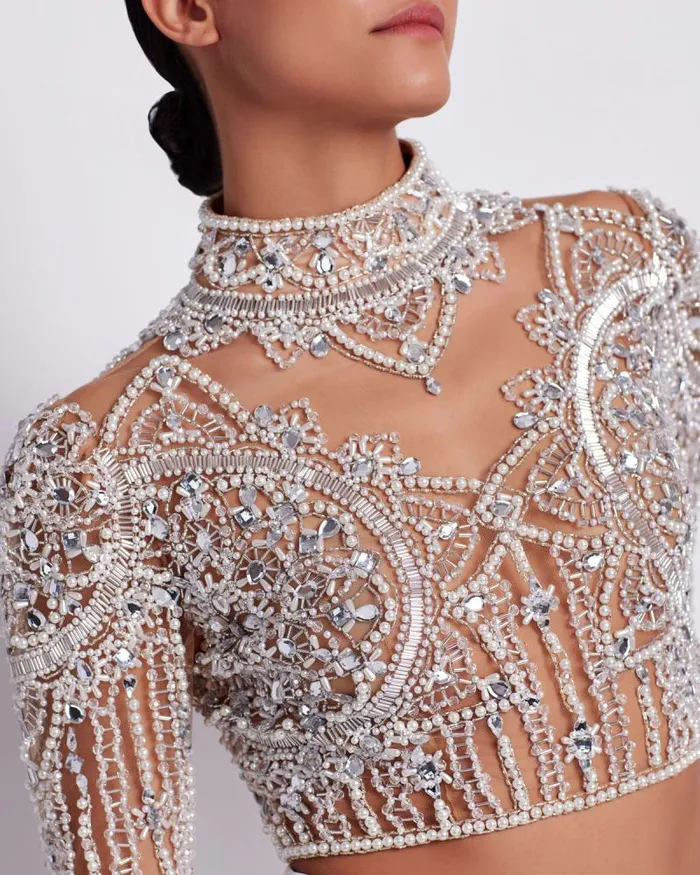 Women Tops and Bodysuits PatBO HAND BEADED TULLE CROPPED TOP EXCLUSIVE Gold