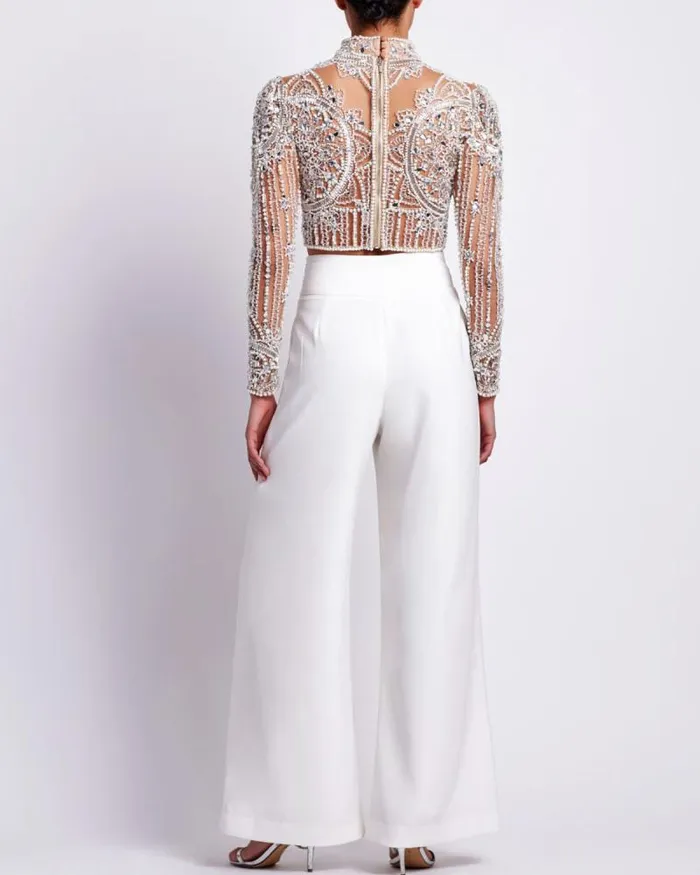 Women Tops and Bodysuits PatBO HAND BEADED TULLE CROPPED TOP EXCLUSIVE Gold