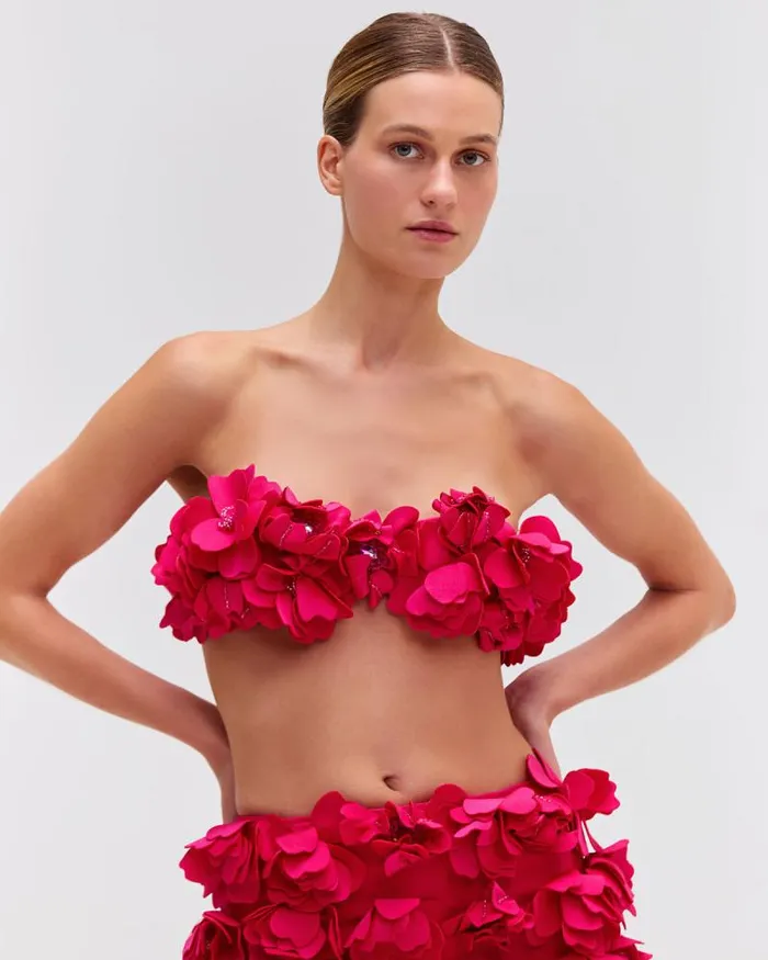 Women Tops and Bodysuits PatBO HandEmbroidered 3D Flower Top Cerise