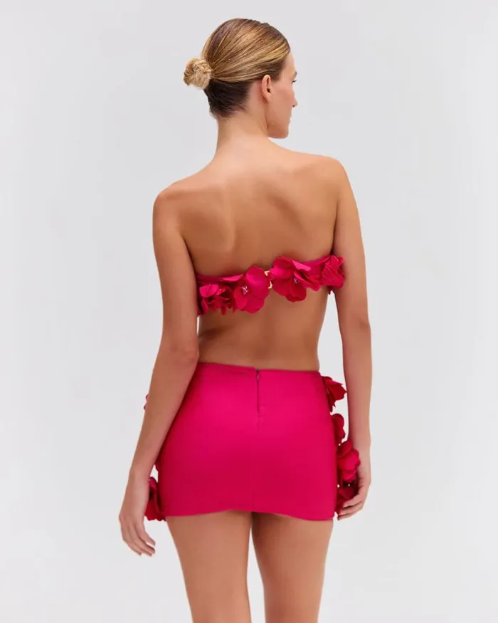 Women Tops and Bodysuits PatBO HandEmbroidered 3D Flower Top Cerise