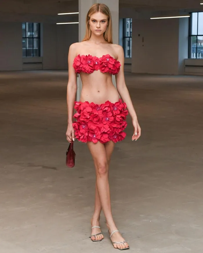 Women Tops and Bodysuits PatBO HandEmbroidered 3D Flower Top Cerise
