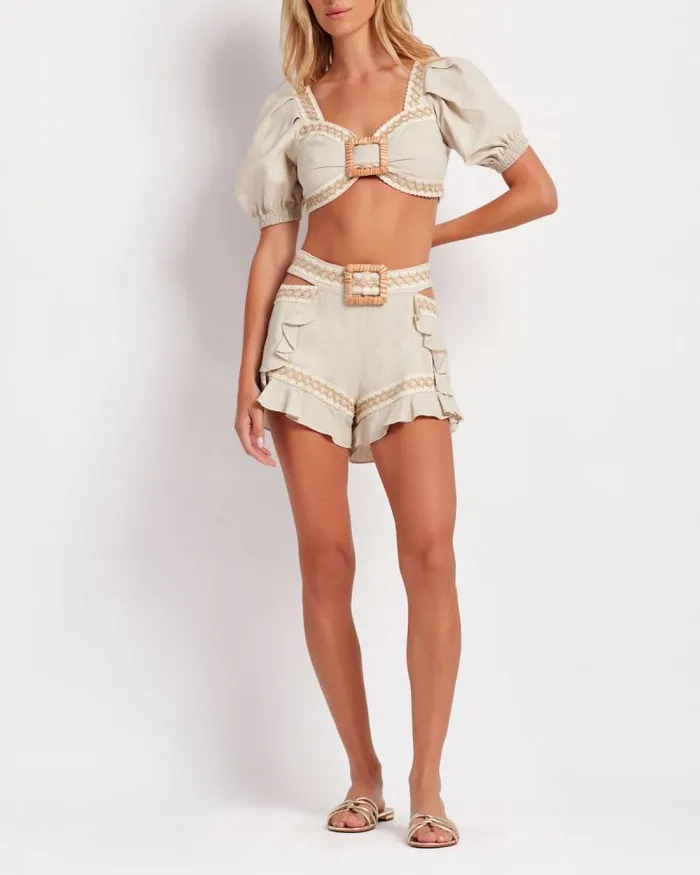 Women Tops and Bodysuits PatBO JUTE TRIM CROPPED TOP FINAL SALE Natural Women Tops and Bodysuits PatBO JUTE TRIM CROPPED TOP FINAL SALE Natural