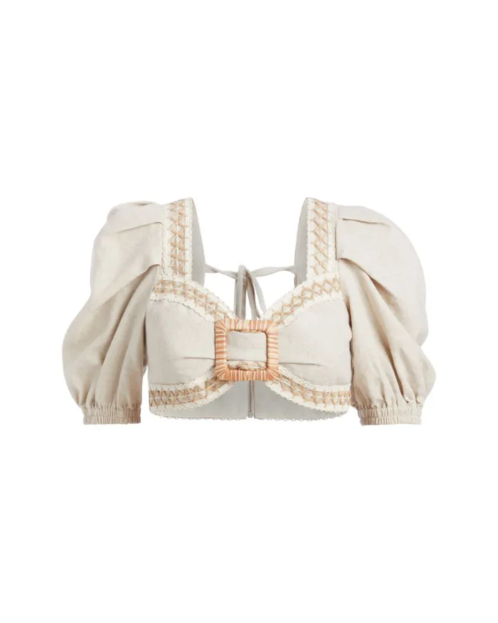 Women Tops and Bodysuits PatBO JUTE TRIM CROPPED TOP FINAL SALE Natural Women Tops and Bodysuits PatBO JUTE TRIM CROPPED TOP FINAL SALE Natural