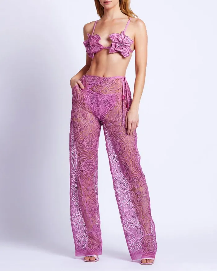 Women Tops and Bodysuits PatBO Metallic Jersey Orchid Bralette Lilac