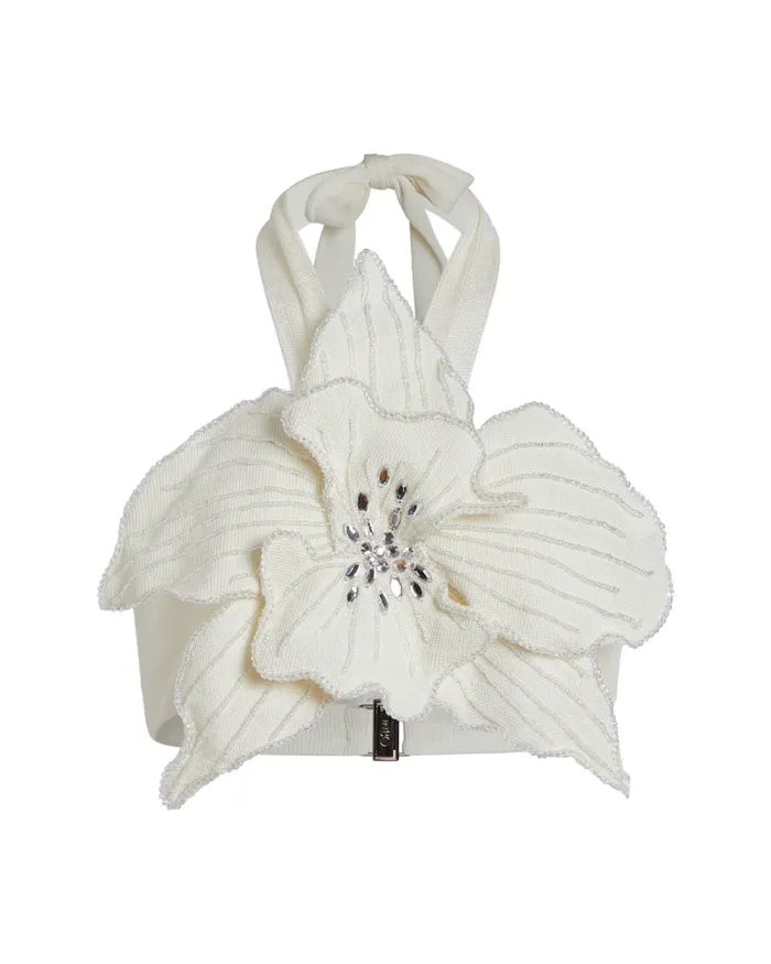 Women Tops and Bodysuits PatBO Orchid Flower Top FINAL SALE Ivory