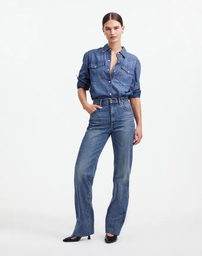 Women Tops and Shirts Madewell Alexa Chung For Madewell Denim Western Shirt In Vintage Wash Belding Wash