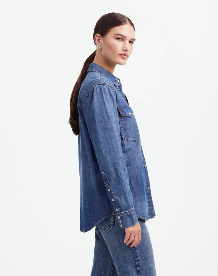 Women Tops and Shirts Madewell Alexa Chung For Madewell Denim Western Shirt In Vintage Wash Belding Wash